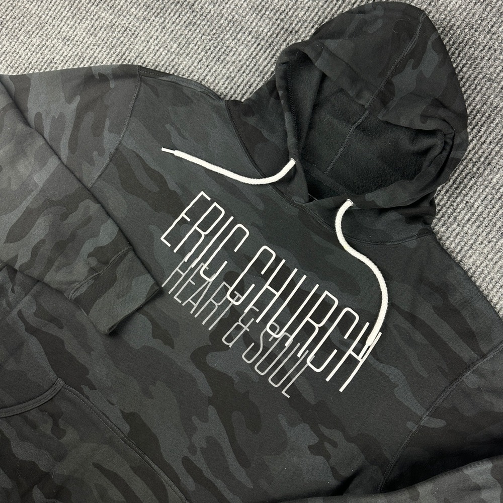 Eric Church Heart & Soul Camo Hoodie Mens XL Black Charcoal Tour Sweatshirt